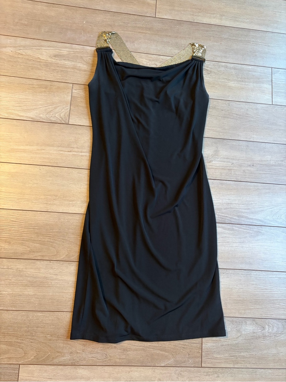 Michael Kors Black Dress with Gold Sequin Straps - Elegant Women's Evening Dress